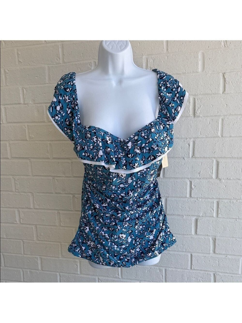 NWT Profile By Gottex Juliette Women’s Off Shoulder Ruffle Swim Tankini Size 16